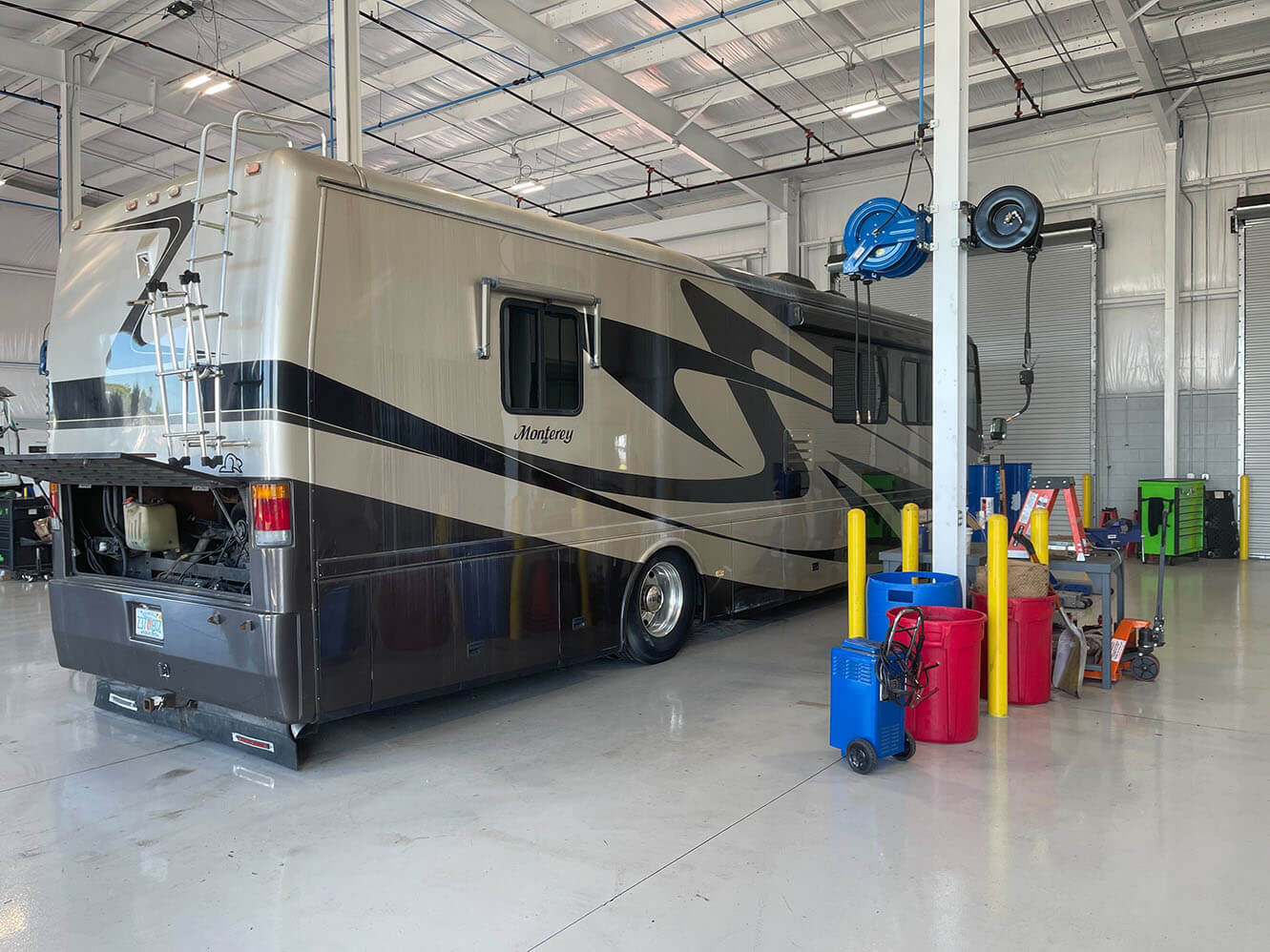 RV engine being serviced.